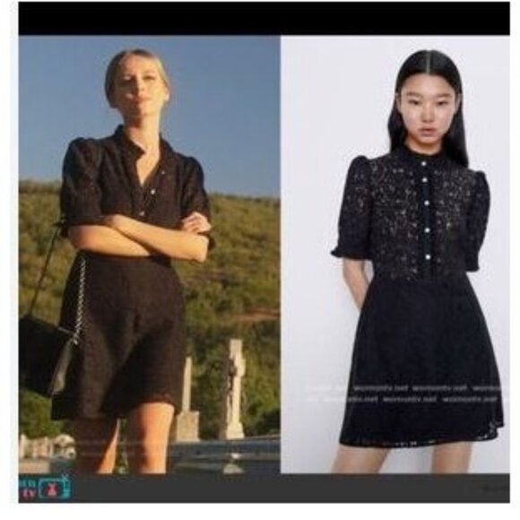 NEW Zara Womens Plus XXL Black Lace Dress Ruffle Details & Jewel Buttons - Picture 2 of 16